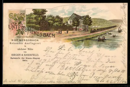 Lithographie Untere-Hengsbach, Gasthaus Hof Hengsbach