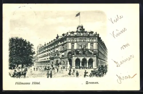 AK Bremen, Hillmanns Hotel, Pferdekutschen