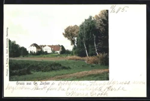 AK Gr. Zecher, Landschaft mit Gebäude