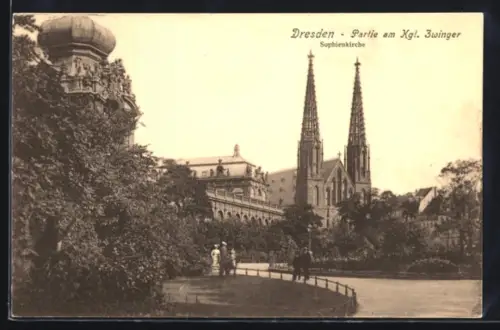 AK Dresden, Partie am Kgl. Zwinger, Sophienkirche