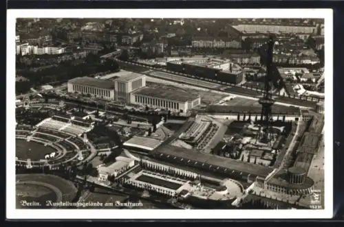 AK Berlin-Charlottenburg, Ausstellungsgelände am Funkturm, Fliegeraufnahme