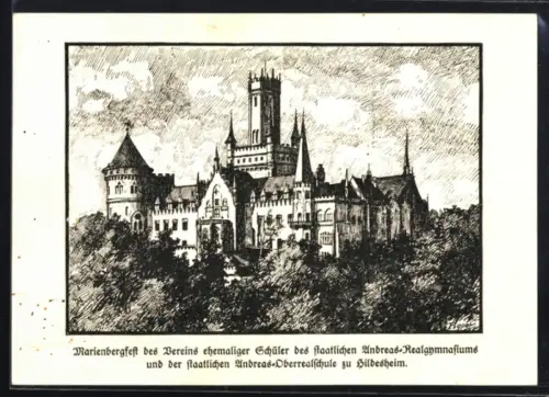 Künstler-AK Hildesheim, Andreas-Realgymnasium und Andreas-Oberrealschule, Marienbergfest Ehem. Schüler