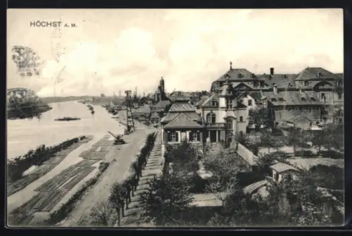 AK Höchst a. M., Blick auf Mainufer und Stadt