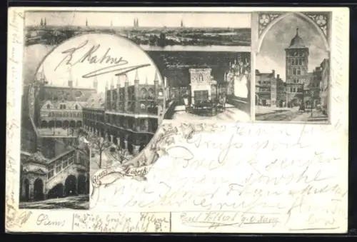 AK Lübeck, Rathaus, Holstentor, Stadtansicht