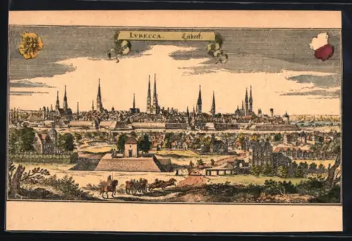 Künstler-AK Lübeck, Gesamtansicht 1653, nach Merian
