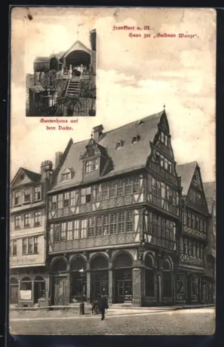 AK Alt-Frankfurt, Haus zur Goldenen Waage, Gartenhaus auf dem Dach
