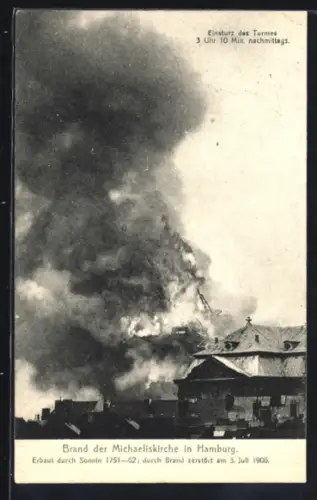 AK Hamburg-Neustadt, Brand der Michaeliskirche am 3.7.1906, Einsturz des Turmes