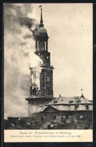 AK Hamburg-Neustadt, Brand der Michaeliskirche 1906