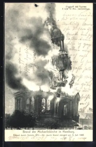 AK Hamburg-Neustadt, Brand der Michaeliskirche am 3. Juli 1906