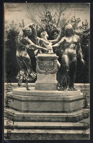 AK Dresden, Bürgerwiese mit Mozartdenkmal