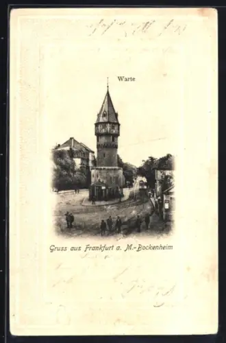 AK Frankfurt a. M.-Bockenheim, Strassenpartie mit Warte und Strassenbahn