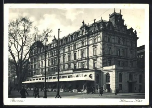 AK Bremen, Hillmanns Hotel mit Strassenpartie