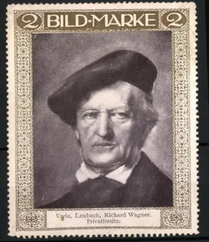 Reklamemarke Portrait Komponist Richard Wagner, Bild von Lenbach