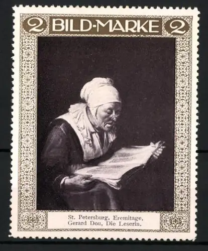 Reklamemarke St. Petersburg, Eremitage, Gerard Dou, Die Leserin