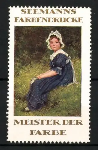 Reklamemarke Seemann`s Farbendrucke, Mädchen im Kleid auf Wiese