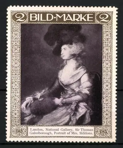 Reklamemarke London, National Gallery, Sir Thomas Gainsborough, Portrait Schauspielerin Mrs. Siddons