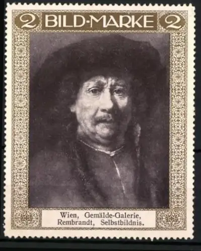 Reklamemarke Wien, Gemälde-Galerie, Rembrandt, Selbstbildnis