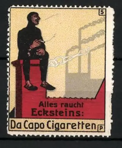 Reklamemarke Alles raucht Ecksteins Da Capo Cigaretten, Schornsteinfeger