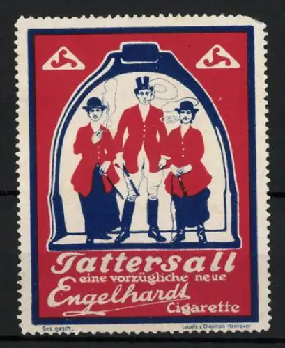 Reklamemarke Tattersall, Engelhardt-Cigaretten, Herr und Damen im Reiter-Outfit mit Zigaretten