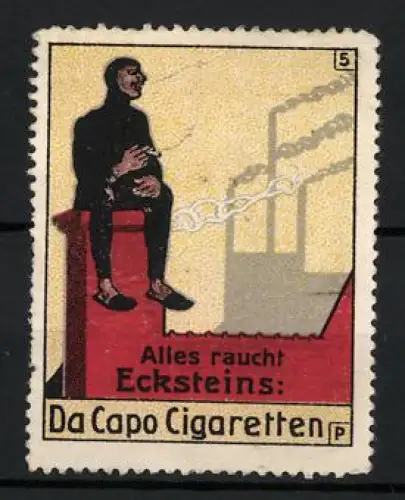 Reklamemarke Da Capo Cigaretten, Alles raucht Ecksteins, Rauchender Schornsteinfeger