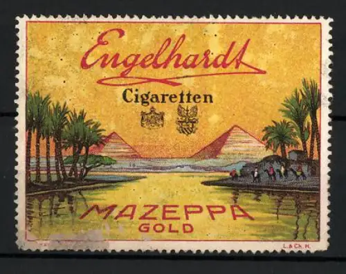 Reklamemarke Engelhard Cigaretten, Mazeppa Gold, Pyramiden von Giseh und Palmen
