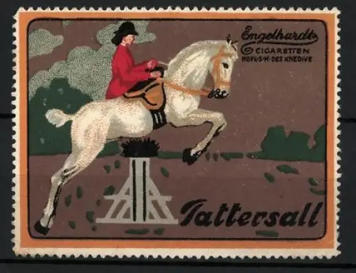 Reklamemarke Engelhardt Cigaretten, Tattersall, Reiter auf weissem Pferd