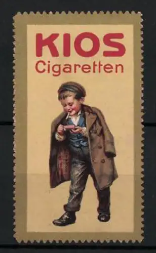 Reklamemarke Kios Cigaretten, Knabe mit Zigarette