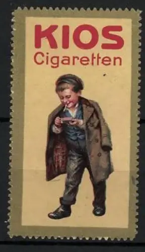 Reklamemarke Kios Cigaretten, Rauchender Knabe