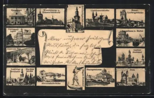 AK Worms a. Rh., Lagerhaus und Hafen, Liebfrauenkirche, Synagoge