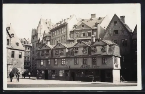 Foto-AK Alt-Frankfurt, Garküchen-Platz mit Geschäften
