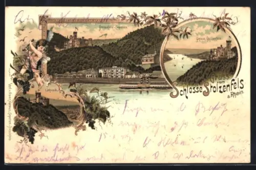 Lithographie Stolzenfels a. Rhein, Schloss, Capellen, Lahneck