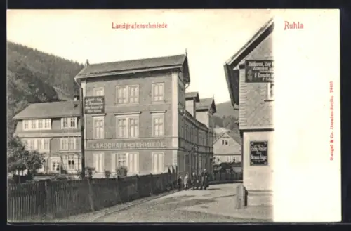 AK Ruhla, Landgrafenschmiede mit Strassenpartie