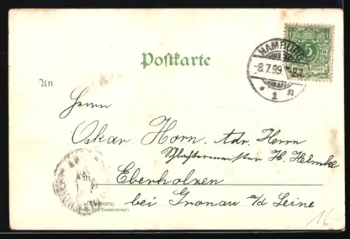 Lithographie Hamburg, Rathaus, Rathäuser von Lübeck und Bremen