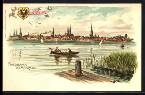 Künstler-AK Lübeck, Panorama von Marly aus