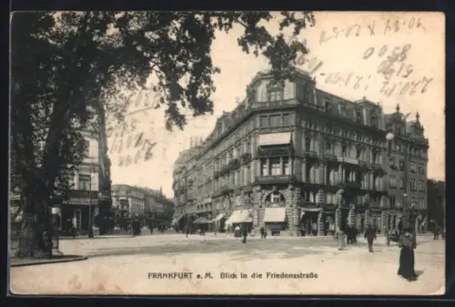 AK Frankfurt a. M., Friedensstrasse mit Geschäften