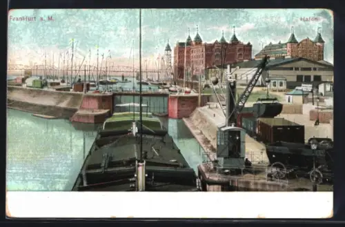 AK Frankfurt a. M., Hafen mit Kran
