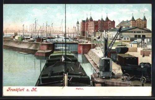AK Frankfurt-Ostend, Osthafen, Partie mit Schiffen