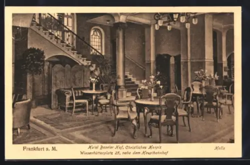 AK Frankfurt a. M., Hotel Baseler Hof, Christliches Hospiz, Wiesenhüttenplatz 25, Innenansicht