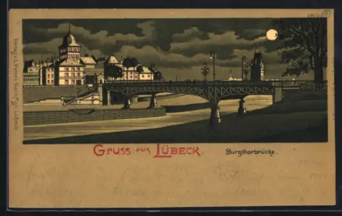 Mondschein-Lithographie Lübeck, Burgtorbrücke