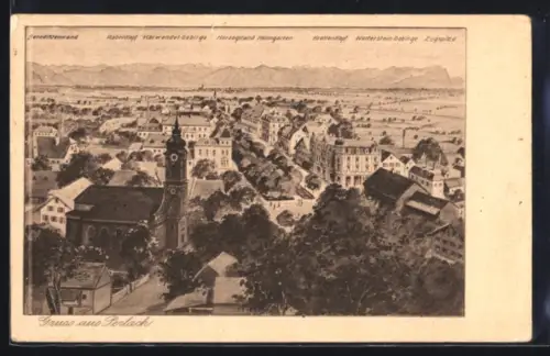 AK München-Perlach, Gesamtansicht mit Zugspitze und Benediktenwand