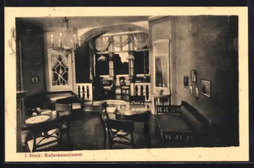 AK Hameln a. d. W., Cafe zum Rattenfängerhaus, Osterstrasse, Biedermeierzimmer, Innenansicht