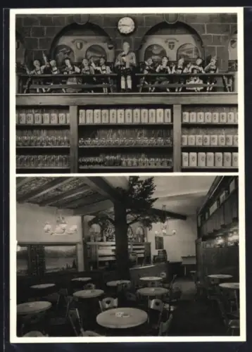 AK Frankfurt /M., Gaststätte Meier Gustl`s Sennhütte, Düsseldorfer Strasse 14, Gaststube, Trachtenpuppen