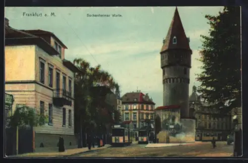 AK Frankfurt-Westend, Bockenheimer Warte mit Strassenbahnen