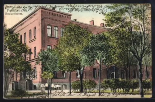 AK Frankfurt a. M.-Bockenheim, Garnison-Lazarett mit Patientengruppe