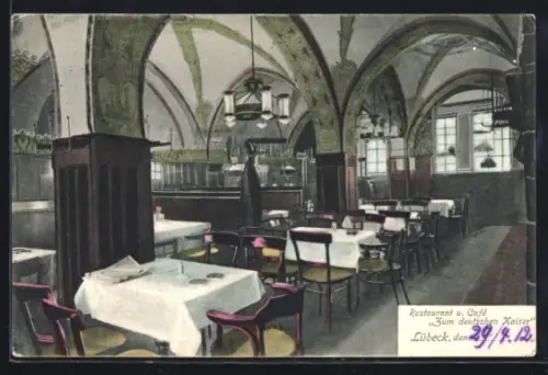 AK Lübeck, Restaurant und Café Zum deutschen Kaiser, Innenansicht