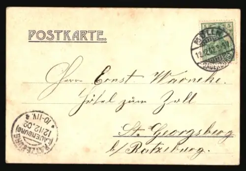 Lithographie Ratzeburg, Ortsansicht mit See u. Dom