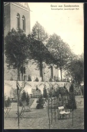 AK Sandesneben, Konzertgarten Lauenburger Hof, Kirche