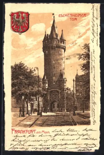 Lithographie Frankfurt am Main, Eschenheimer Tor, Wappen