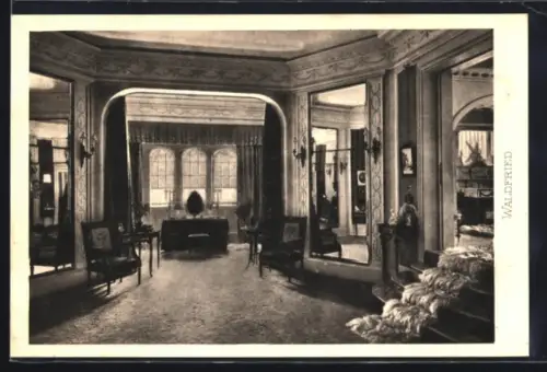 AK Frankfurt-Niederrad, Villa Waldfried, Innenansicht mit Fenster u. Wandspiegeln