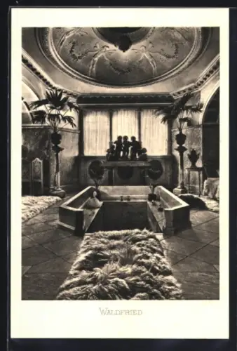 AK Frankfurt-Niederrad, Villa Waldfried, Innenansicht mit Flokatis u. Kuppeldecke